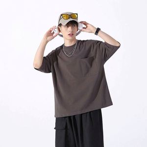 230GSM High-end Round Collar Pocket T-shirt Custom Oversized 100% Cotton Short Sleeve Printed logo - Product Image 3