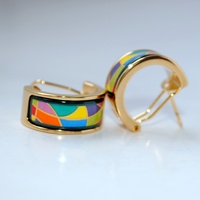 Nouvel ensemble de bijoux cloisonné motif Enjoy Life, bracelets en émail, bracelet jonc plaqué or, boucles d'oreilles et bague pour femme, classique pour les fiançailles