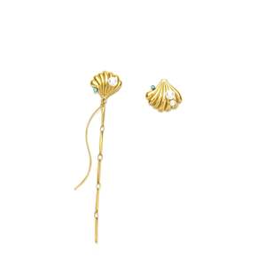 Pearl <b>Earrings</b> PVD Gold Plated 316L Stainless Steel Sustainable Resistant Shell Design <b>Studs</b> With <b>Chain</b> Dangle - Product Image 1