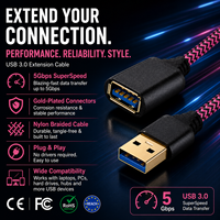 Cable de Extensión USB 3.0 Trenzado de Nailon Personalizado LUNG KAY, Transferencia de Datos de 5 Gbps, Carcasa Metálica, Carga Rápida de 3 A, Cable USB Macho/Hembra