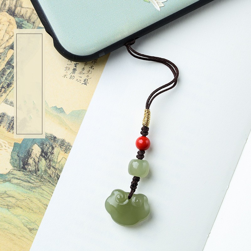 Popular Handmade Beautiful Crystal Hetian Jade Ruyi Lock Phone