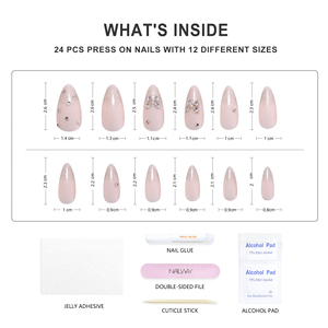 <span class=keywords><strong>Uñas</strong></span> Postizas de Alta Calidad, 24 Piezas, ABS, <span class=keywords><strong>Color</strong></span> Nude Almendra, <span class=keywords><strong>Uñas</strong></span> 3D a Presión, Cobertura Completa <span class=keywords><strong>con</strong></span> Purpurina para Dedos - Product Image 4