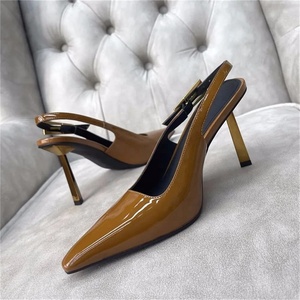 Solid Women's Pointed Toe Buckles Pumps Metal Thin High <b>Heels</b> Slingback Stiletto Dress Shoes Side Cut Out Sexy Sandals - Product Image 5