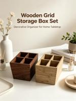 Boîte de rangement en bois à 4 compartiments, organisateur de bureau en bois massif avec séparateurs pour bijoux et bibelots