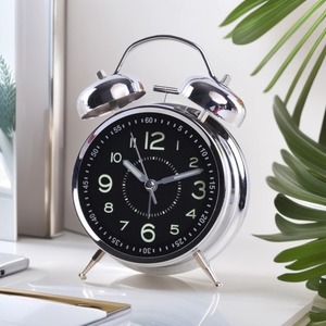 Retro Metal Bell Alarm <b>Clock</b> Analog Desk <b>Clock</b> Silent Non Ticking Battery Powered Bedroom <b>Bedside</b> Table <b>Clock</b> - Product Image 2