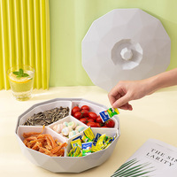 Plateau de rangement rond en mélamine à 5 compartiments avec couvercle pour bonbons, noix ou en-cas pour le Nouvel An ou un mariage