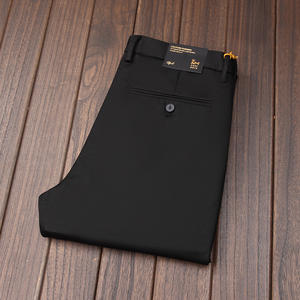 2025 pantalons d'affaires de luxe pour hommes 100% coton haut de gamme <span class=keywords><strong>grande</strong></span> <span class=keywords><strong>taille</strong></span> confortable coupe ample droite Logo personnalisé pour printemps plat - Product Image 6