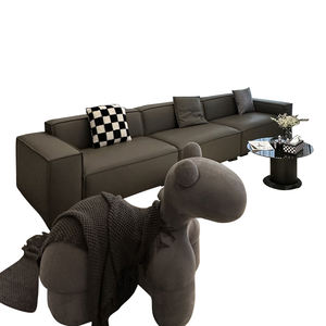 Italian Style <strong>Very</strong> Simple Tofu Block Wood <strong>Sofa</strong> Living Room Top Cowhide Movable One Seat <strong>Small</strong> Apartment Straight Row 2024 New - Product Image 5