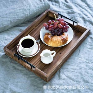 Wooden Rectangular Serving <b>Tray</b> With Handles For <b>Tea</b> Coffee Snacks Breakfast Hotel Use - Product Image 2