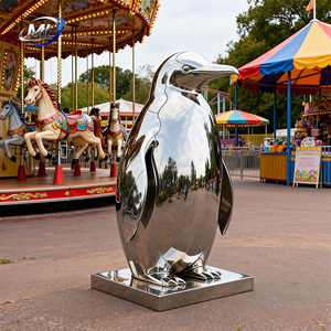Grande sculpture d'extérieur en acier inoxydable en forme de pingouin, miroir 3D poli, pièce d'art personnalisable, couleur sur mesure, usage commercial, OEM - Product Image 6