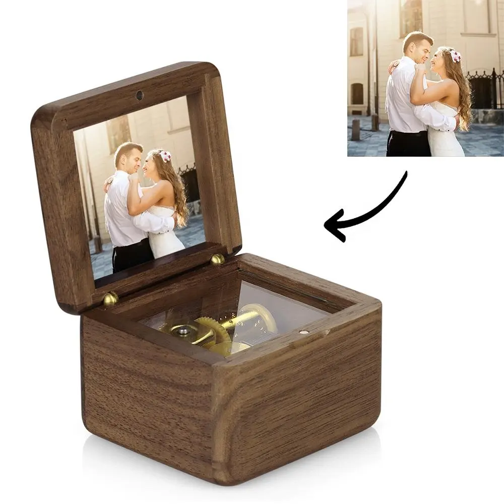 2021 Hot Sale Gold Plated Movement Diy Photo Music Boxeres Custom Wooden Music Box For Girlfriend Gift