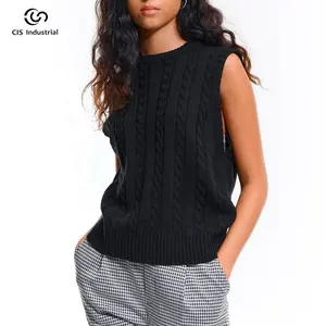 Oem/Odm su misura o-collo Pullover maglia canotta nera da donna maglia maglia di alta qualità senza maniche gilet maglione da donna