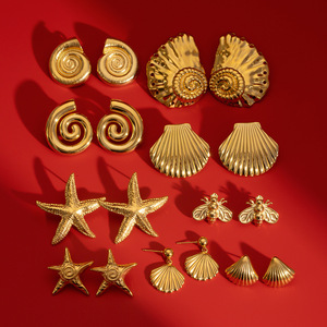 Boucles d'oreilles clous en acier inoxydable plaqué or, <span class=keywords><strong>pas</strong></span> chères, pour femme, style minimaliste, étoile de mer et coquillage, accessoires tendance, vente chaude - Product Image 2