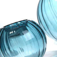 Bougeoir à photophore Globe en verre rond à rayures de couleur bleue personnalisé pour la décoration de fête à la maison