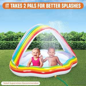 Piscine gonflable pour enfants en PVC arc-en-ciel avec arroseur et auvent solaire 51x40, piscine de jeux aquatiques pour enfants - Product Image 5