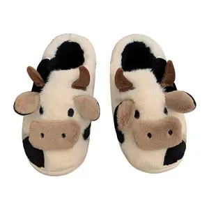 XIXITIAO Cow fuzzy animal Plush woman Shoes Hot Sale Cute Warm Home Indoor Winter PVC Cotton White Parcel slippers for woman