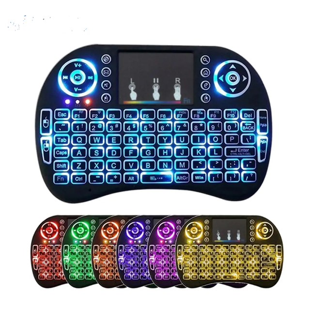 Factory Wholesale I8 Wireless Mini Keyboard 7 Color Backlit Keyboard 2.4G Touchpad Handheld Keyboard for PC Android TV Box