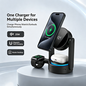 Station de charge sans fil TKT 3 en 1 25W avec lumière nocturne RGB, multifonction, dissipation thermique par air, <span class=keywords><strong>chargeur</strong></span> de bureau Qi2 - Product Image 2