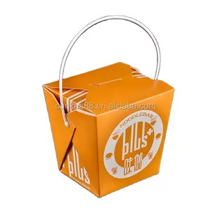 Multi color printed Custom 26oz Pagoda Wire Handle food pail Chinese paper noodle Takeout Box