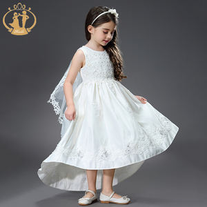 Nimble White Satin Elegant Flower Girls Vestidos Dama <span class=keywords><strong>DE</strong></span> HONOR Kids Party Trailing Ropa Adolescente Princesa <span class=keywords><strong>Vestido</strong></span> <span class=keywords><strong>de</strong></span> primera comunión - Product Image 6