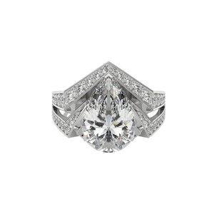 Imperial Vector Chevron <b>Statement</b> <b>Ring</b> in 925 Sterling Silver with 18K White Gold Plating and Pear Shaped Centre Stone - Product Image 1
