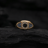 Anillo de Cóctel con Diseño de Ojo Turco en Acero Inoxidable 316L Chapado en Oro PVD con Cristal Lapislázuli, Joyería de Moda Unisex