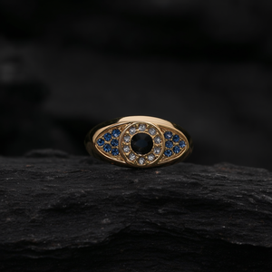 Bague en cristal plaquée or PVD, acier inoxydable 316L, design œil porte-bonheur, bijoux tendance - Product Image 3