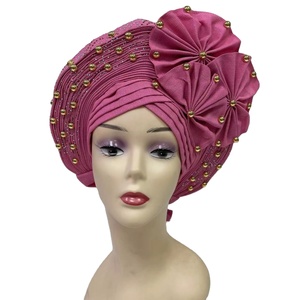 Pañuelo <span class=keywords><strong>de</strong></span> algodón estilo gorro turbante musulmán, gorro <span class=keywords><strong>de</strong></span> turbante africano Aso Oke, fácil <span class=keywords><strong>de</strong></span> usar, para Auto Gele, nuevo, con cuentas, nuevo, para usar - Product Image 2