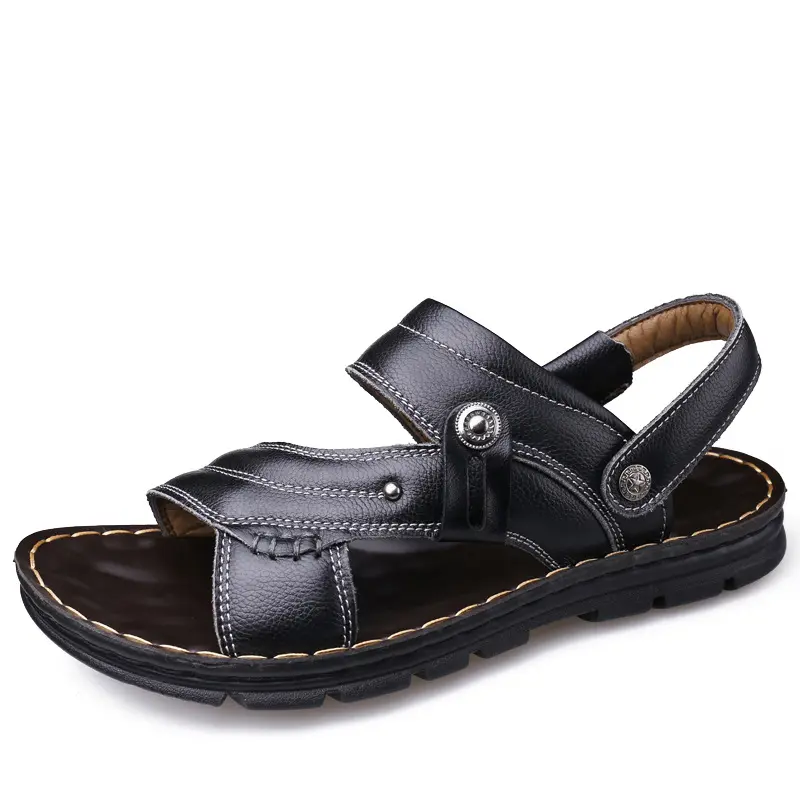 Sandalen Männer Sommer neue Herren lässige Strands chuhe Hausschuhe dicke Sohlen Schuhe Leder