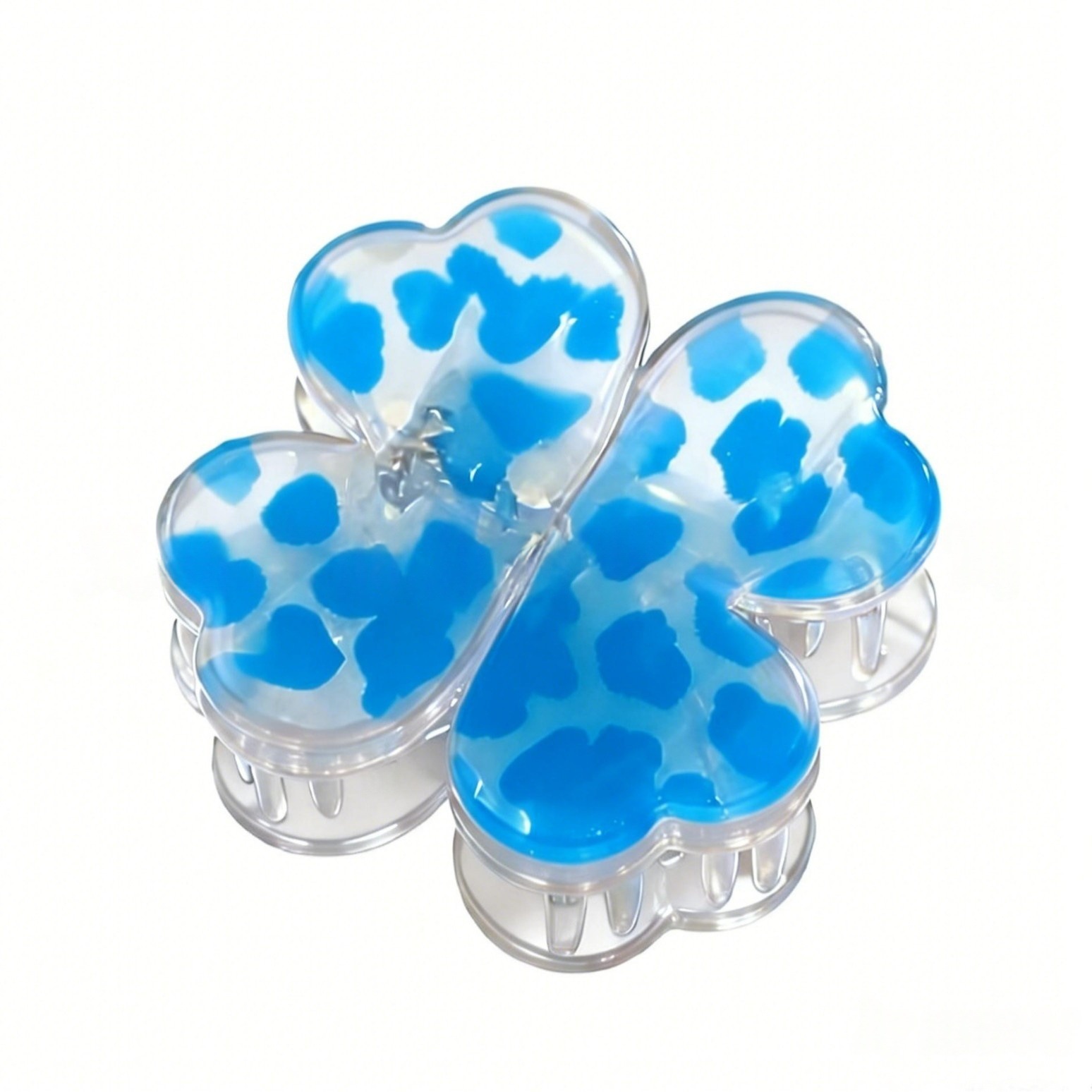 Four-leaf clover magnetic hair clip - leopard print blue