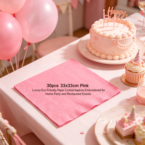 Tovaglioli di Carta Rosa per Cocktail 'Party Love' 33x33cm Ricamati per Feste in Casa ed Eventi Ristorativi - Product Image 5