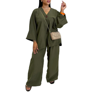 ชุดเซ็ตสองชิ้นสำหรับผู้หญิง คุณภาพสูง ระบายอากาศได้ดี สไตล์ลำลอง: เสื้อแขนกุดและกางเกงขายาวทรงกว้าง แฟชั่น - Product Image 2