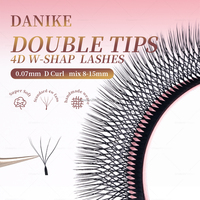 DANIKE Double Tips 4D W Lashes Mix 8-15mm D Curl 8 Lashes Woven Volume Cils pour Extensions de Cils Greffés Professionnels