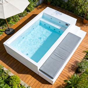 Piscina de fibra de vidrio elegante y sencilla, spa, piscina sobre suelo, piscina con estructura, piscina de agua fría y caliente - Product Image 5