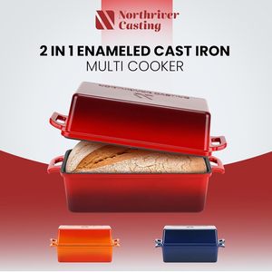 Moule à pain en fonte émaillée Northriver Casting 9x5 pouces, lot de 2 avec couvercle, résistant au four et au congélateur, robuste, rouge - Product Image 4
