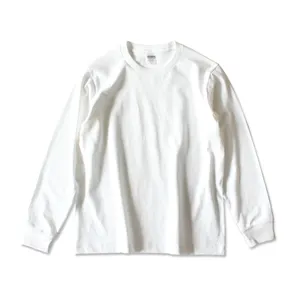 YLS hazır rahat tarzı Tee gömlek erkekler 210 gsm % 100% pamuklu uzun kollu tişört düz beyaz tişörtleri