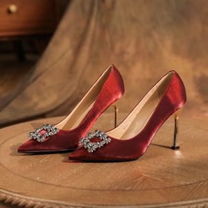 6682B-068 Satin Stiletto Heels Pointed <b>Toe</b> Rhinestone Decor High Heel Elegant Fashion Trend Women's Shoes Microfiber Leather - Product Image 1