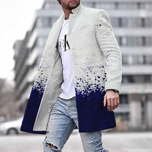 Autumn Winter Fashion Casual 3D Printed Sublimation Long Overcoat <strong>Men</strong> Single Breasted Stand Collar <strong>Peacoat</strong> Business Warm - Product Image 2