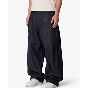 Jean baggy plissé à jambe large en denim brut foncé pour homme, avec couture centrale sur le devant, style skate, personnalisable OEM - Product Image 2