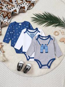 Mameluco infantil con patrón de coche para bebé, mameluco de manga larga de algodón, conjunto de 3 piezas para bebés recién nacidos de 0 a 1 años - Product Image 2