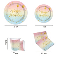 Assiette à dîner pour fête d'anniversaire Fournitures de pique-nique pour fête d'anniversaire Assiettes à ballons arc-en-ciel en feuille d'or