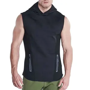 Men Workout Hooded Tank Tops Sports Bodybuilding Stringer Muscle Cut Off T Shirt Men's Sleeveless Gym Hoodies