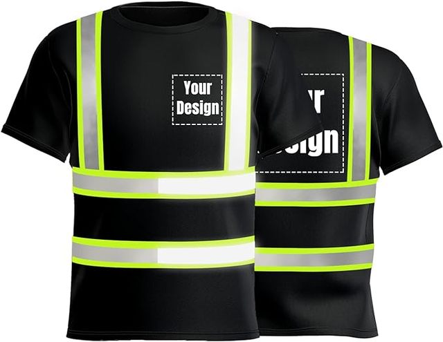 Hi Visibility Breathable  Black  Work Short Sleeve Uniforms  Reflective Safety   with logo Custom