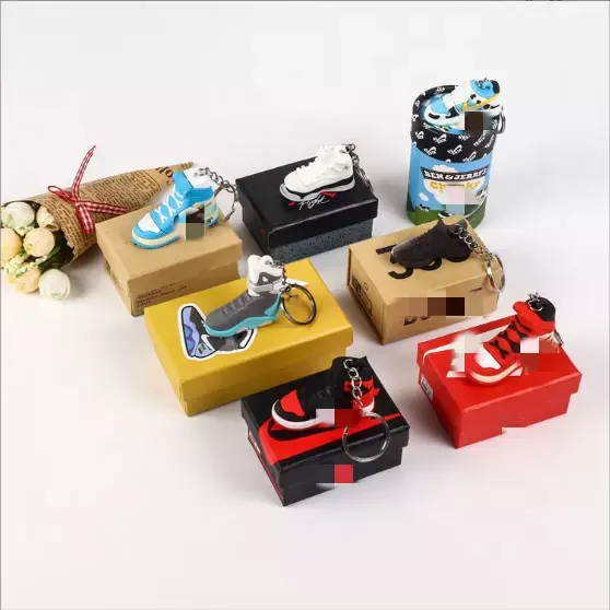 カスタム3DファッションミニAJスニーカー靴キーホルダー車のキーホルダーバッグペンダントラバーキーホルダー用ボックス付き