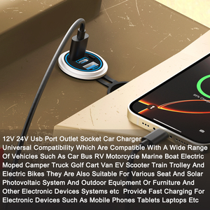 Cargador <span class=keywords><strong>de</strong></span> Coche LED con Doble Puerto USB QC y USB-C PD, Enchufe Redondo Integrado para Asiento <span class=keywords><strong>de</strong></span> Autobús, Cargador Móvil para Coche con Interruptor <span class=keywords><strong>de</strong></span> Encendido - Product Image 4