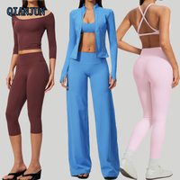 Ensemble de sport personnalisé 6 pièces pour femme : veste de yoga zippée avec trous pour les pouces, pantalon large, leggings capri 3/4, ensemble de vêtements de sport