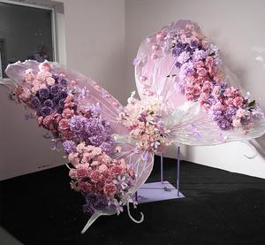 Color púrpura y rosa con <span class=keywords><strong>EVA</strong></span> y mariposa gigante de flores artificiales para decoración de bodas, juegos de ventanas de pared de fondo - Product Image 6