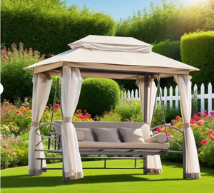 花园庭院金属框架露台秋千椅，带蚊帐顶篷和凉亭家具 - Product Image 2