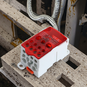 UKK80A <span class=keywords><strong>Bornier</strong></span> <span class=keywords><strong>de</strong></span> terre Boîte à bornes <span class=keywords><strong>de</strong></span> rail <span class=keywords><strong>de</strong></span> guidage avec séparateur <span class=keywords><strong>de</strong></span> fil et bande <span class=keywords><strong>neutre</strong></span> Connexions une entrée et six sorties - Product Image 5