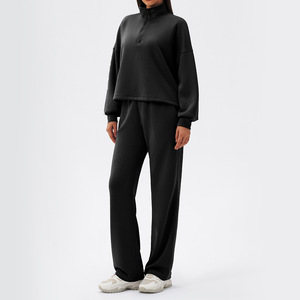 Women Modal 2 Pieces Tracksuit Straight Pants Sweatshirt <b>Set</b> Autumn Winter Sports Running Fitness Casual Outfit - Product Image 3